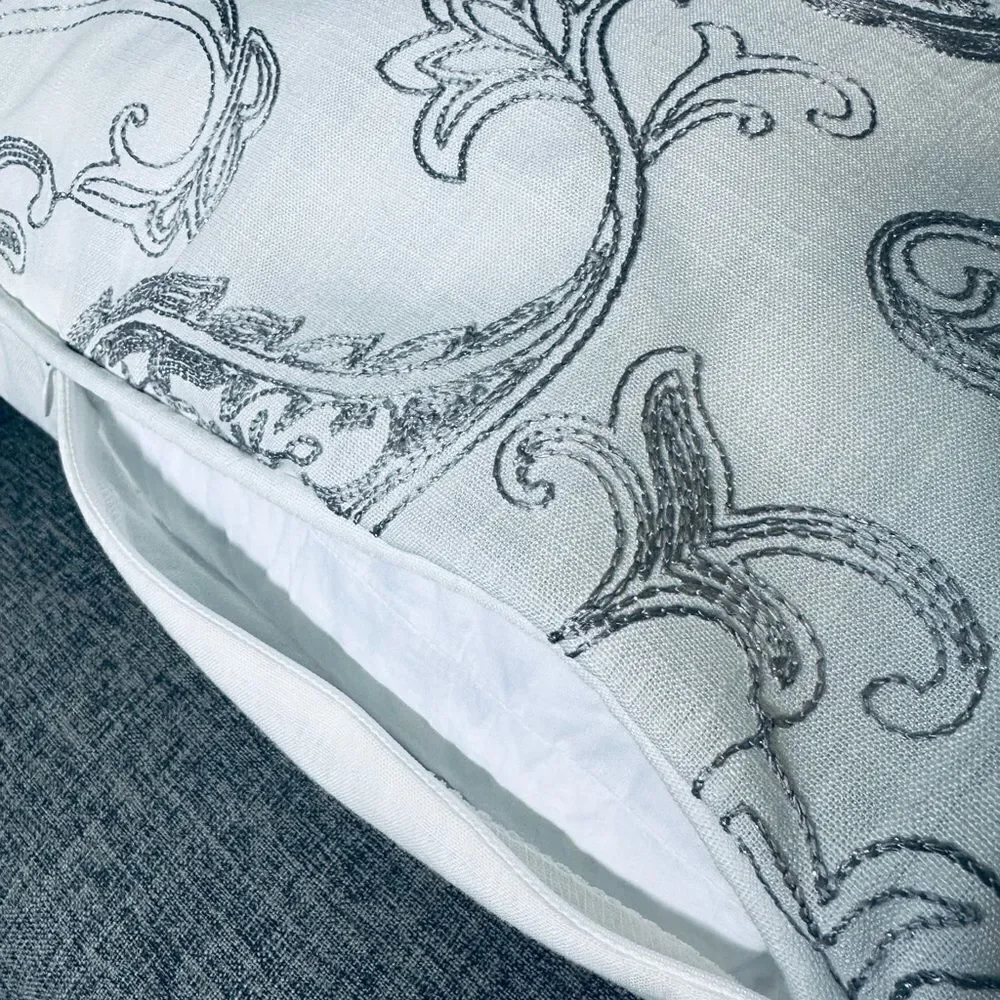 White Gray Paisley Pattern Large Throw Pillow